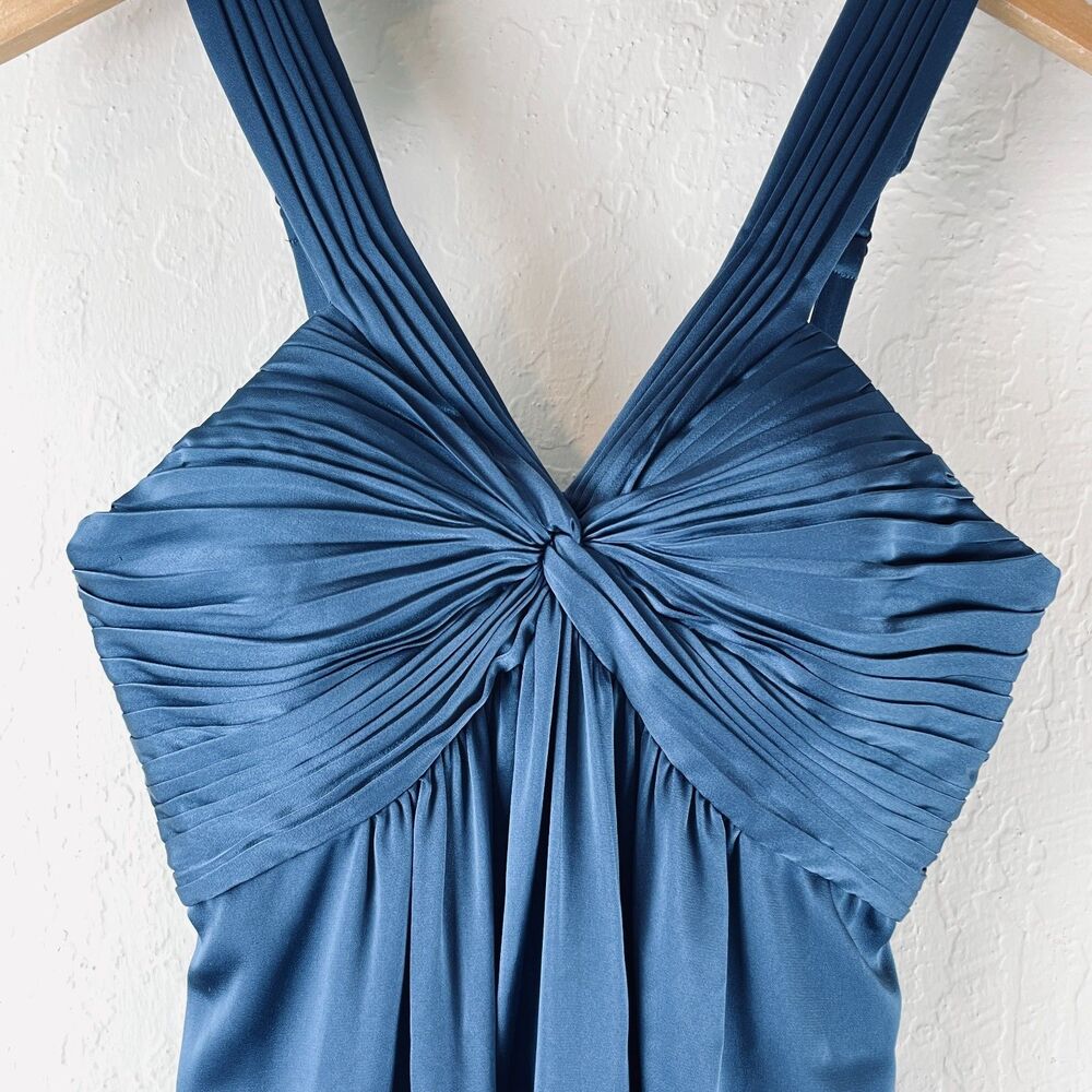 ~ BCBGMAXAZRIA 2 Dk Blue Gown Dress Long Maxi Silky Satin Sleeveless Prom Hoco